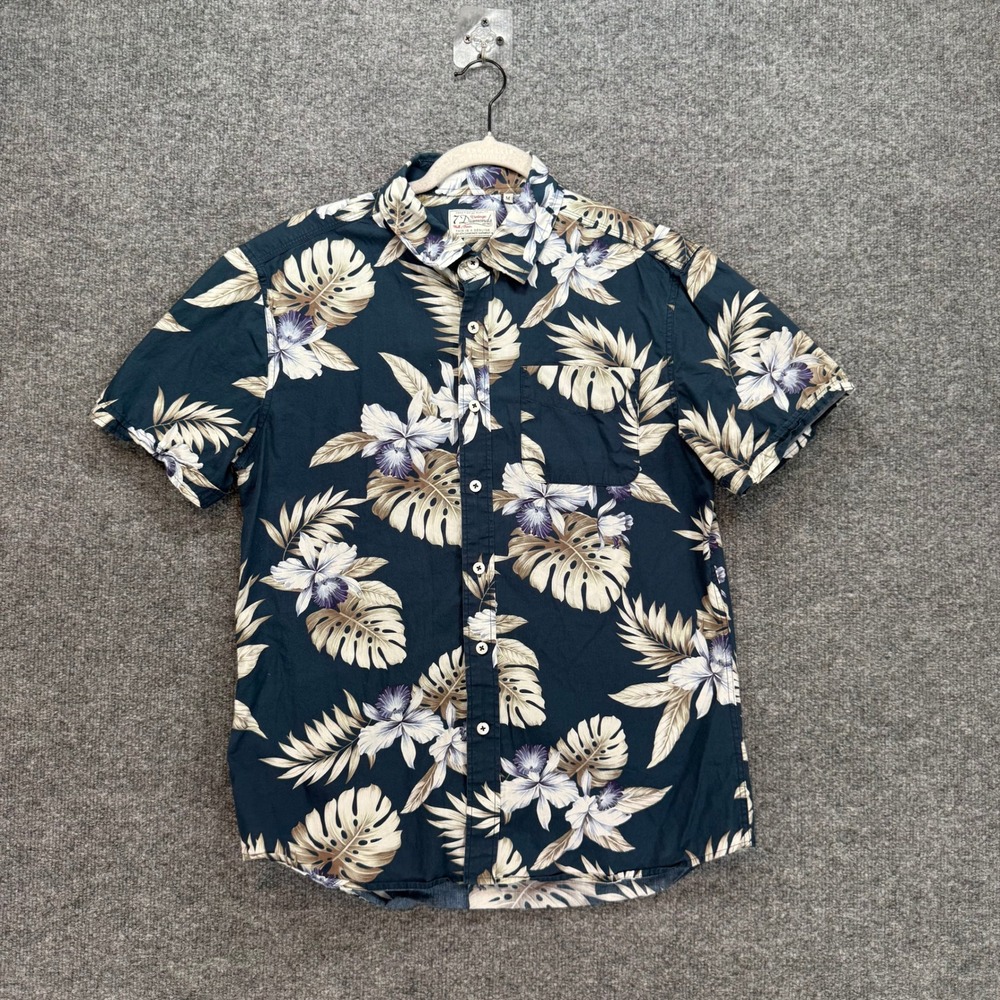 7 Diamonds Button Up Shirt Mens Medium Blue Floral Hawaiian Leaf Lightweight